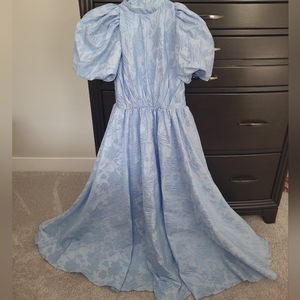 Jessakae Blue Jacquard Puff Sleeve Sample Dress